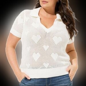 Torrid Women's Pullover Sweater Cotton/Acrylic Open Knit Stitch Heart 3X New